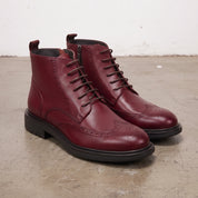 Men's Burgundy Wingtip Leather Derby Boots — Glasson