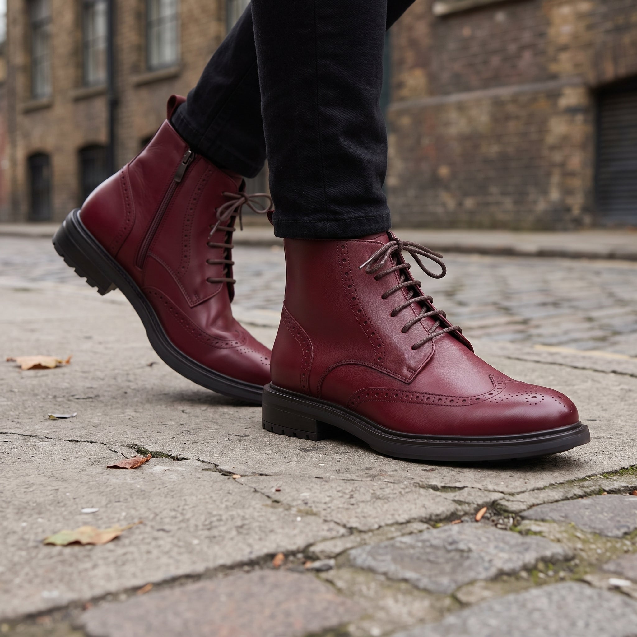 Men's Burgundy Wingtip Leather Derby Boots — Glasson