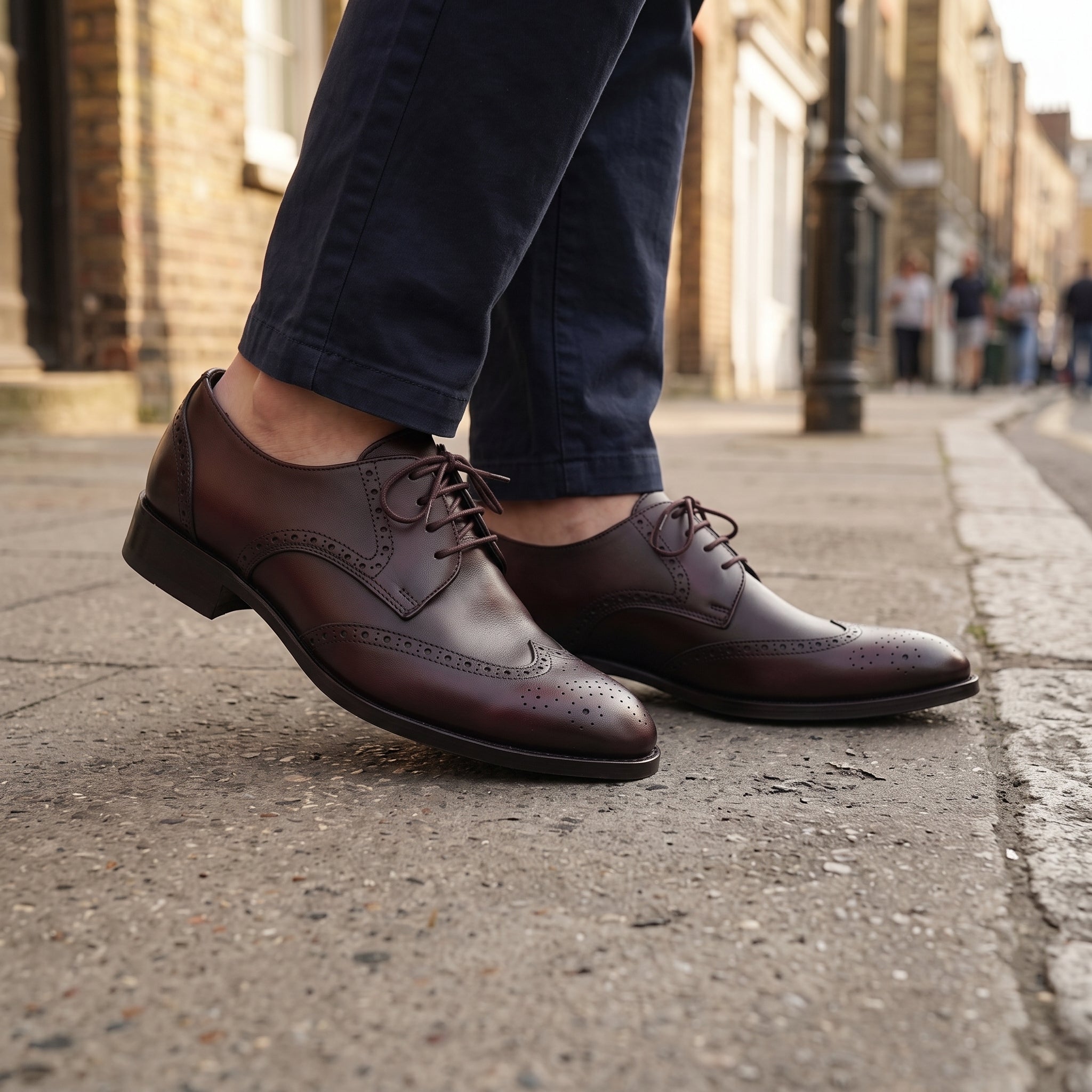 Men's Burgundy Wingtip Leather Derby Brogues — Cressley