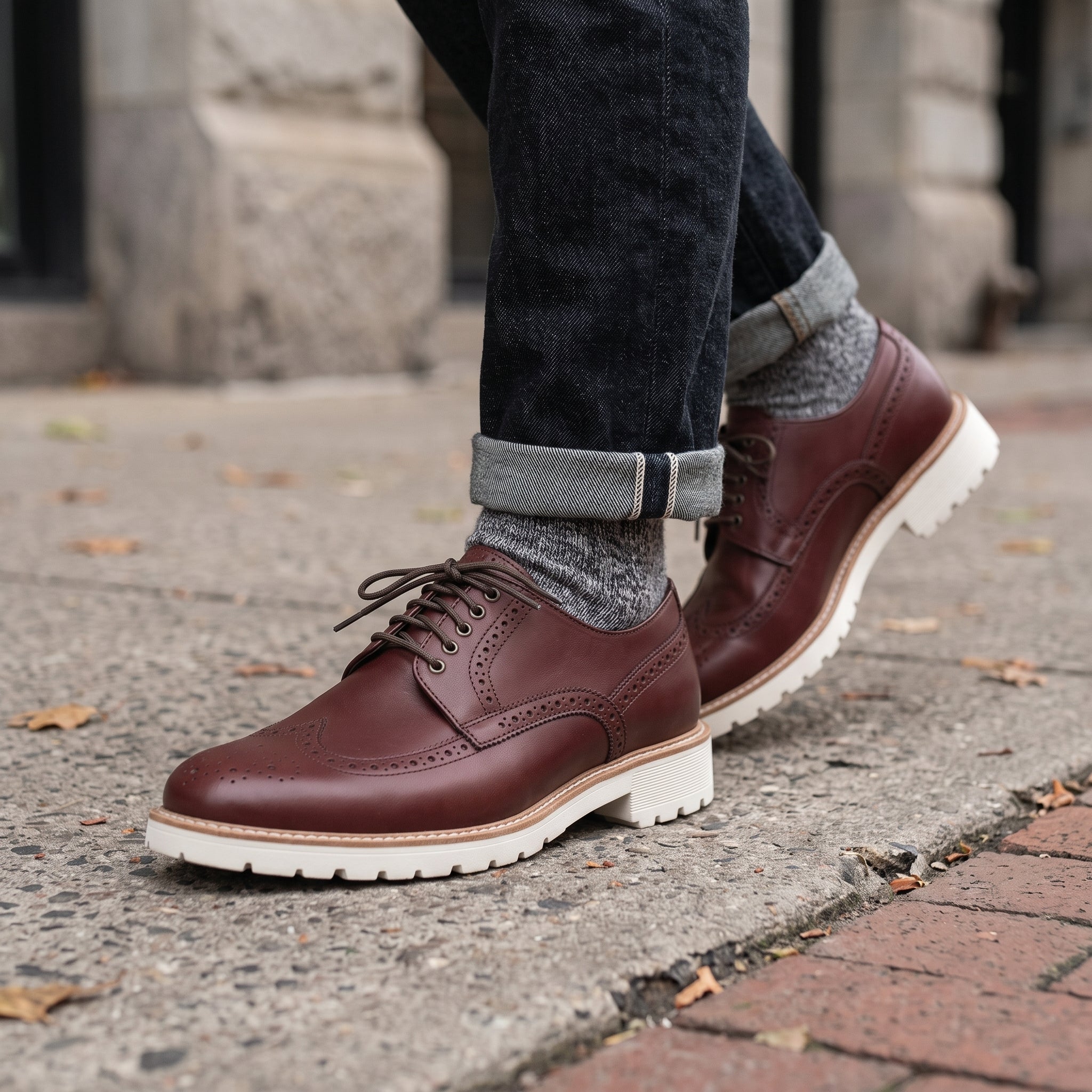 Men's Burgundy Wingtip Leather Derby Brogues — Bingham