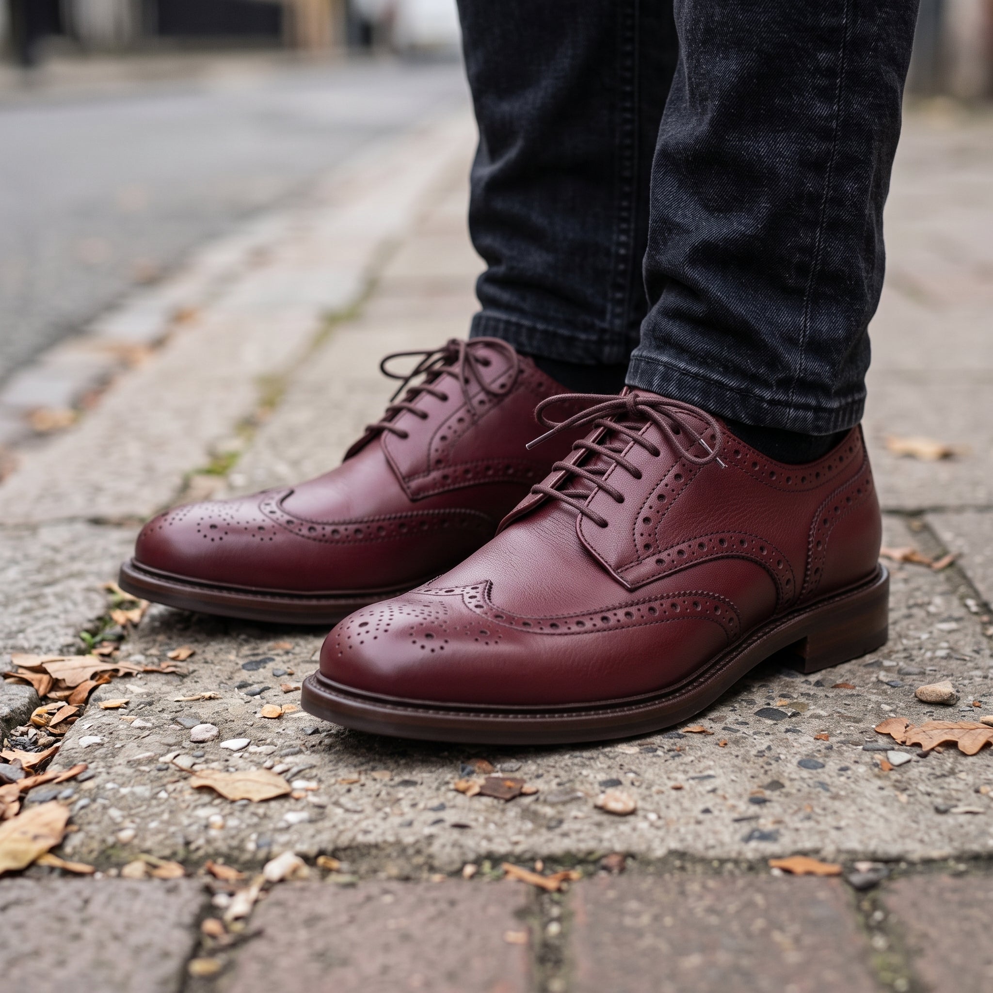 Men's Burgundy Wingtip Leather Derbys — Pollard