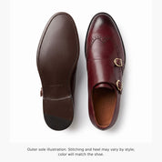 Men's Burgundy Wingtip Leather Double Monk Strap Shoes — Aylward