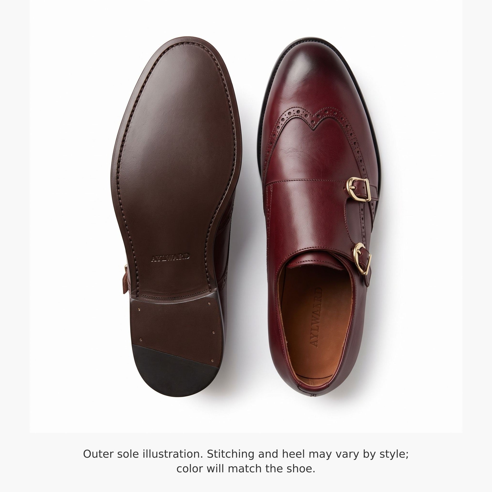 Men's Burgundy Wingtip Leather Double Monk Strap Shoes — Aylward