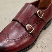 Men's Burgundy Wingtip Leather Double Monk Strap Shoes — Aylward