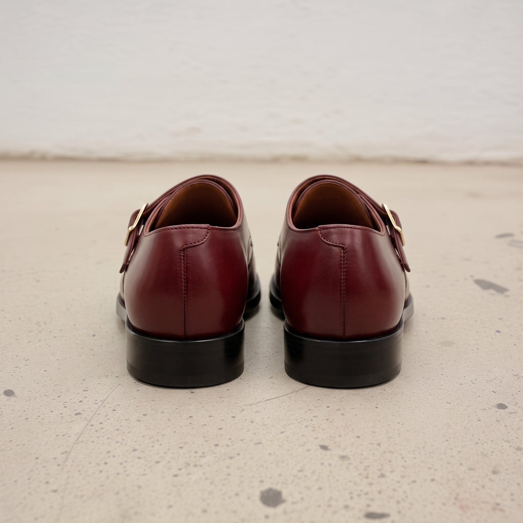Men's Burgundy Wingtip Leather Double Monk Strap Shoes — Aylward