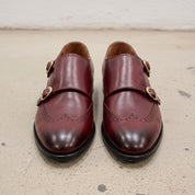 Men's Burgundy Wingtip Leather Double Monk Strap Shoes — Aylward