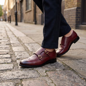 Men's Burgundy Wingtip Leather Double Monk Strap Shoes — Aylward