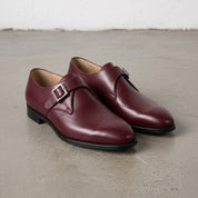 Men's Burgundy Plain-Toe Leather Monk Strap Shoes — Cullis