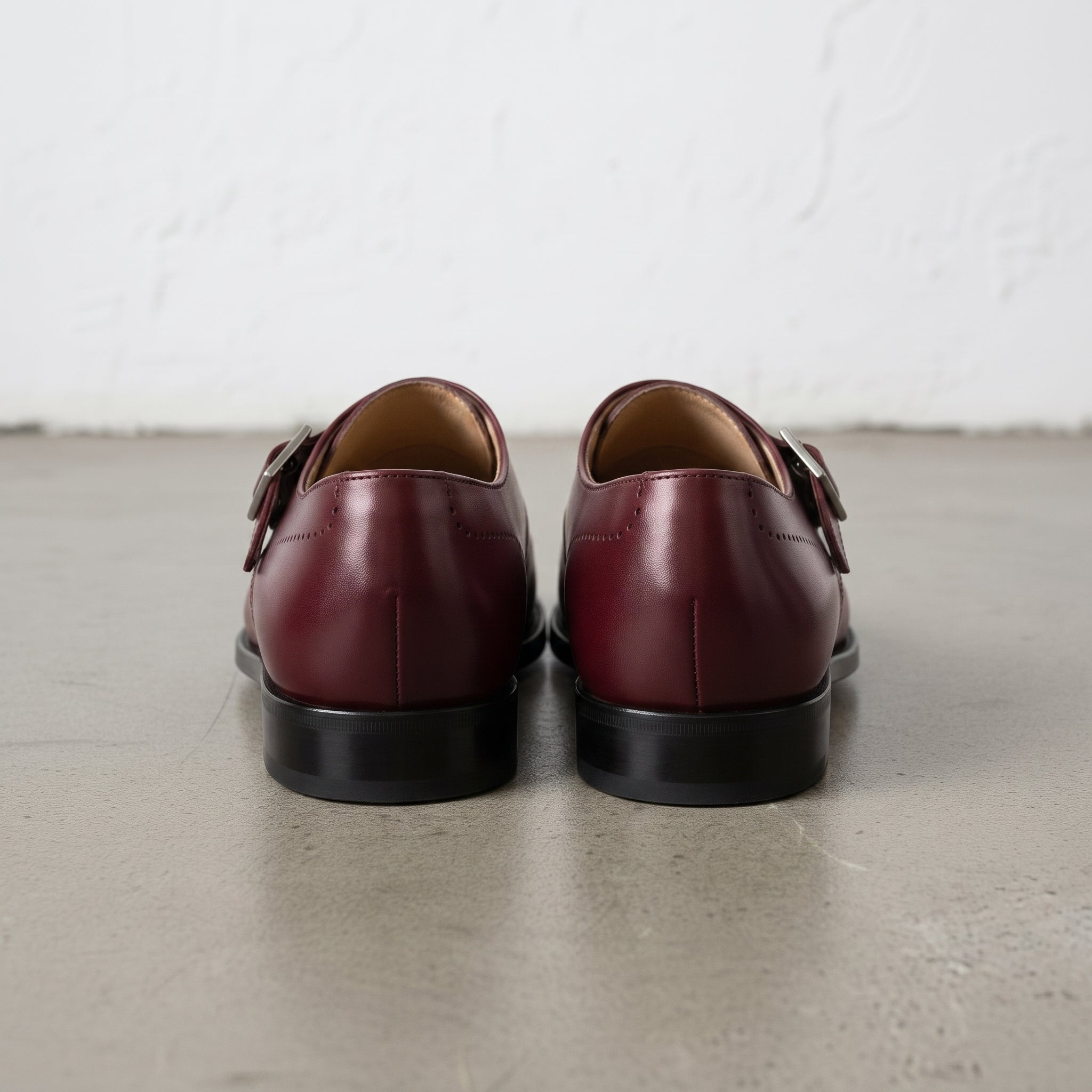 Men's Burgundy Plain-Toe Leather Monk Strap Shoes — Cullis