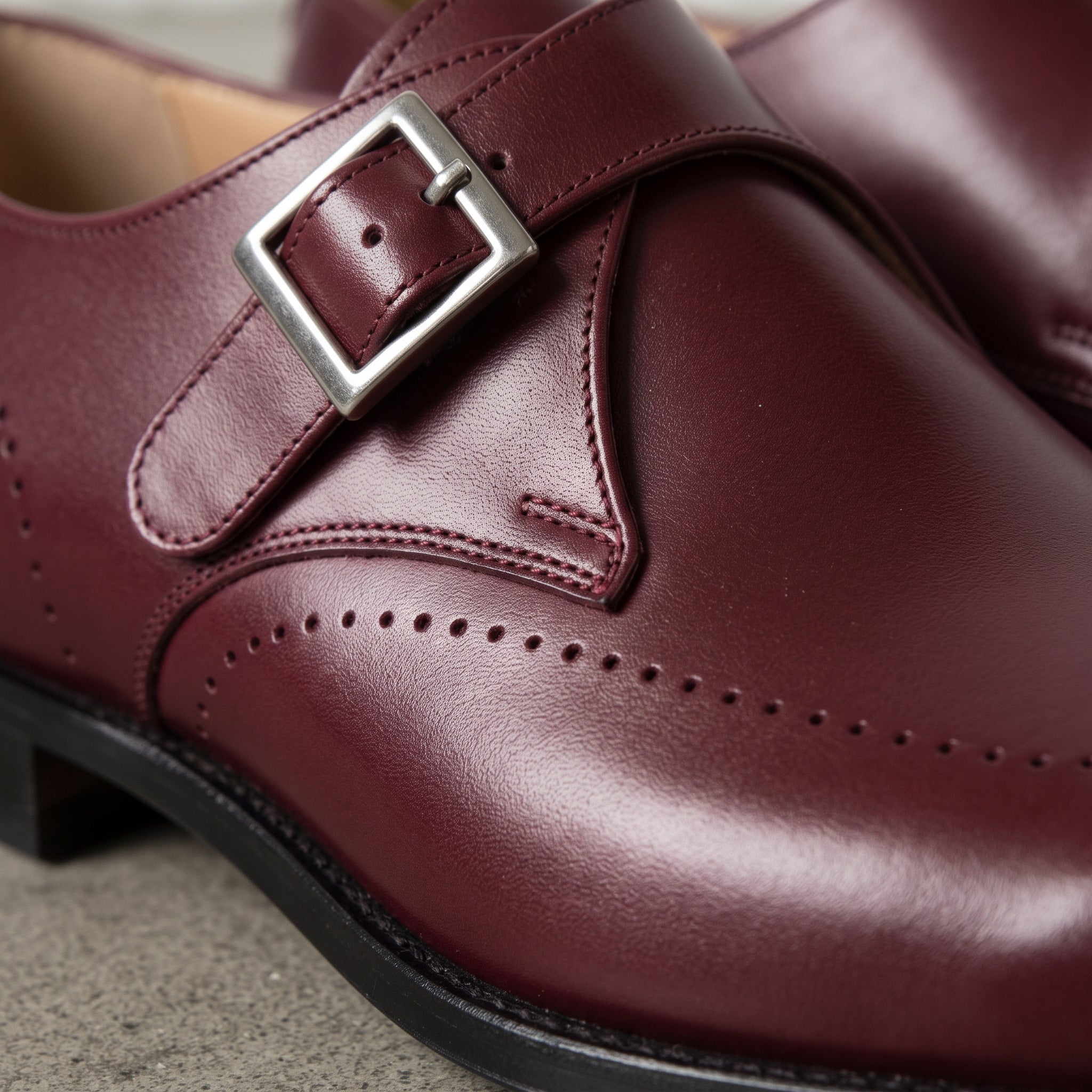 Men's Burgundy Plain-Toe Leather Monk Strap Shoes — Cullis