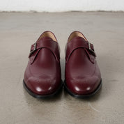 Men's Burgundy Plain-Toe Leather Monk Strap Shoes — Cullis
