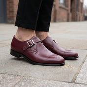 Men's Burgundy Plain-Toe Leather Monk Strap Shoes — Cullis