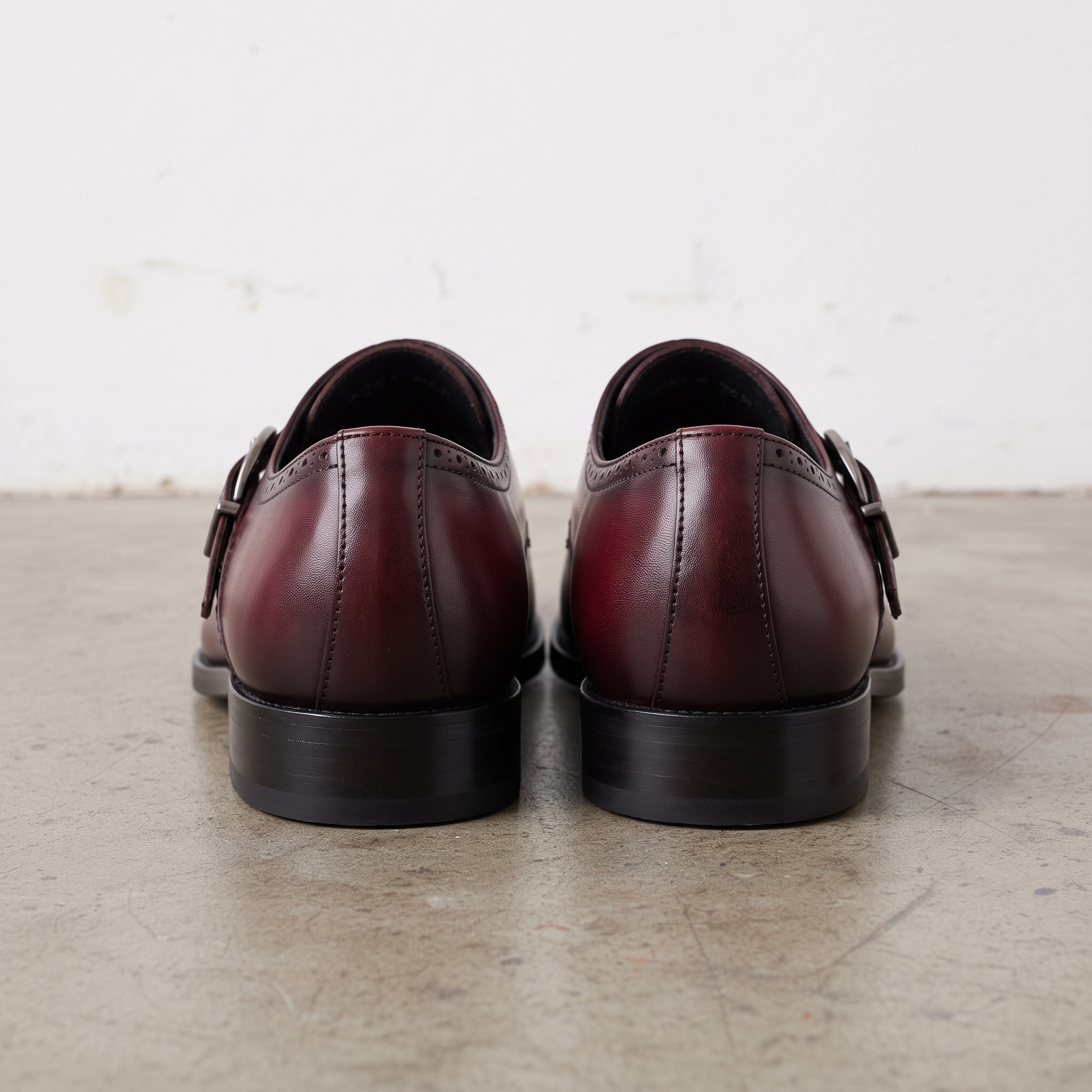 Men's Burgundy Cap-Toe Leather Monk Strap Shoes — Taylor