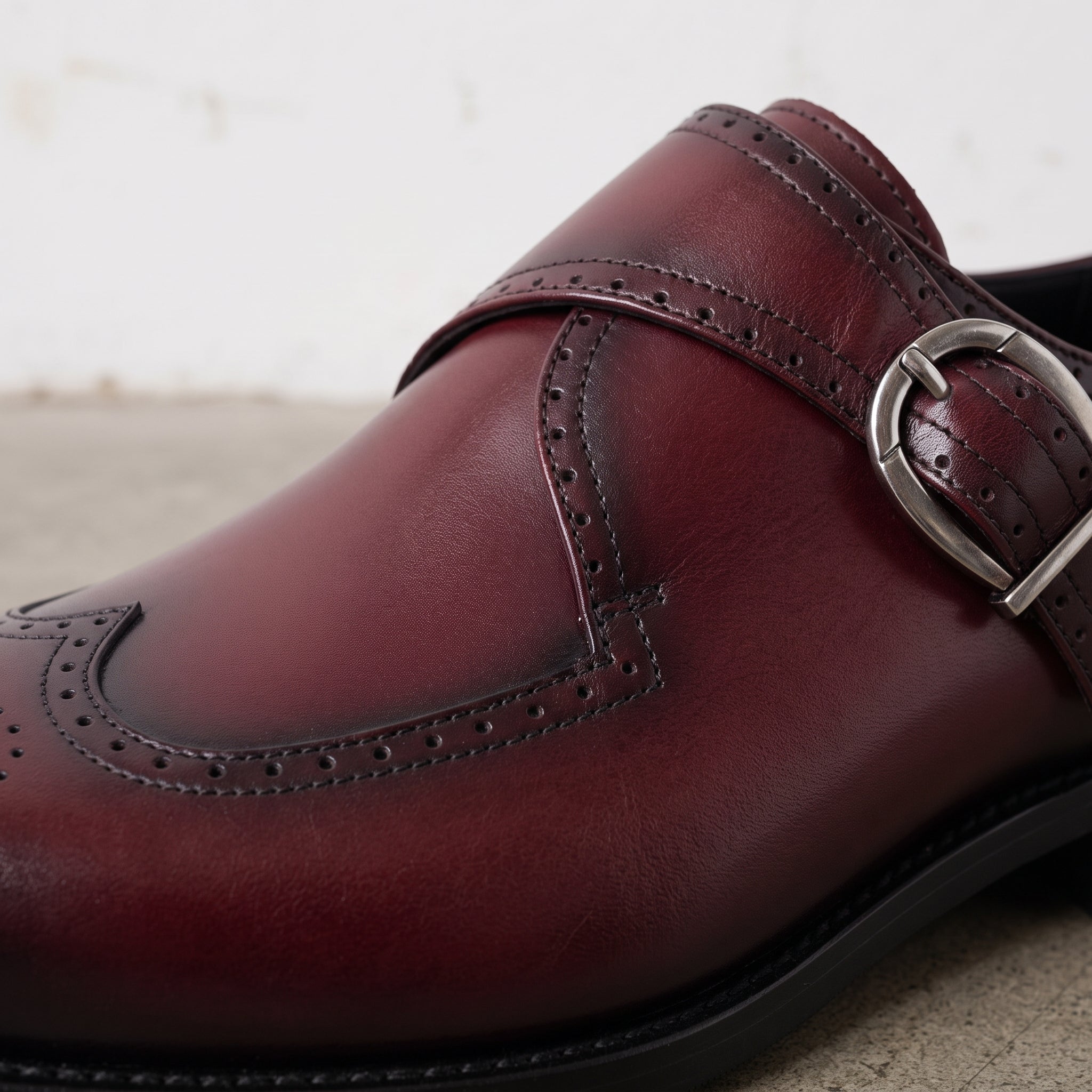 Men's Burgundy Cap-Toe Leather Monk Strap Shoes — Taylor