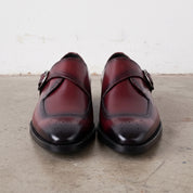 Men's Burgundy Cap-Toe Leather Monk Strap Shoes — Taylor