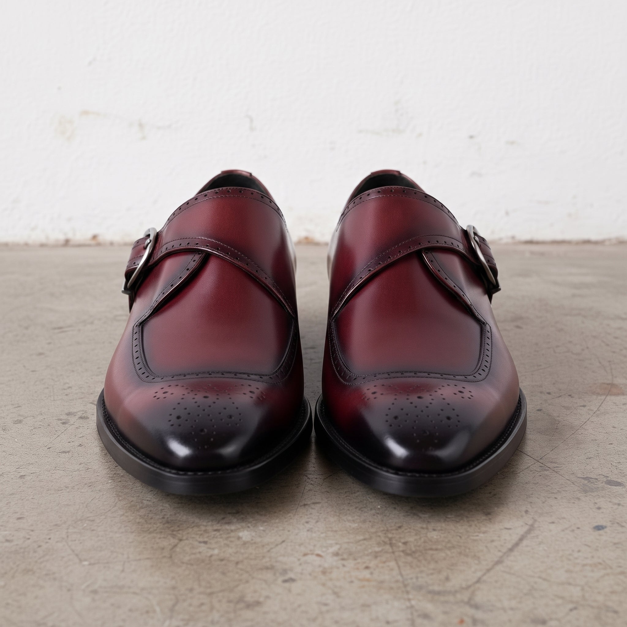 Men's Burgundy Cap-Toe Leather Monk Strap Shoes — Taylor