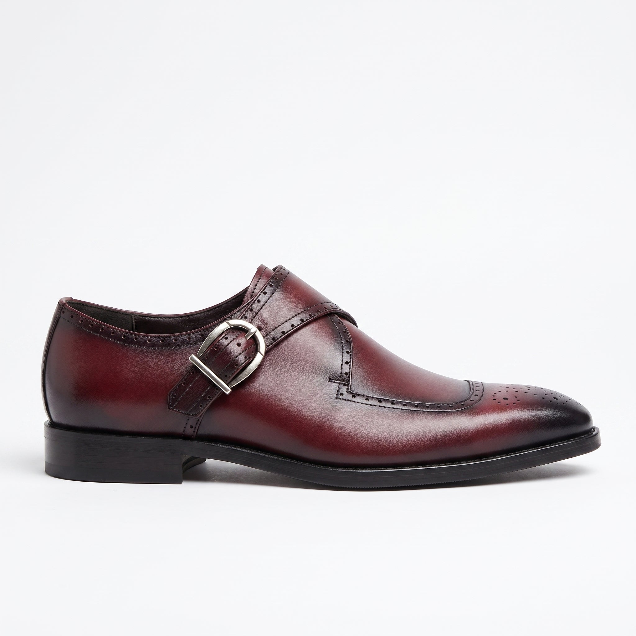 Men's Burgundy Cap-Toe Leather Monk Strap Shoes — Taylor
