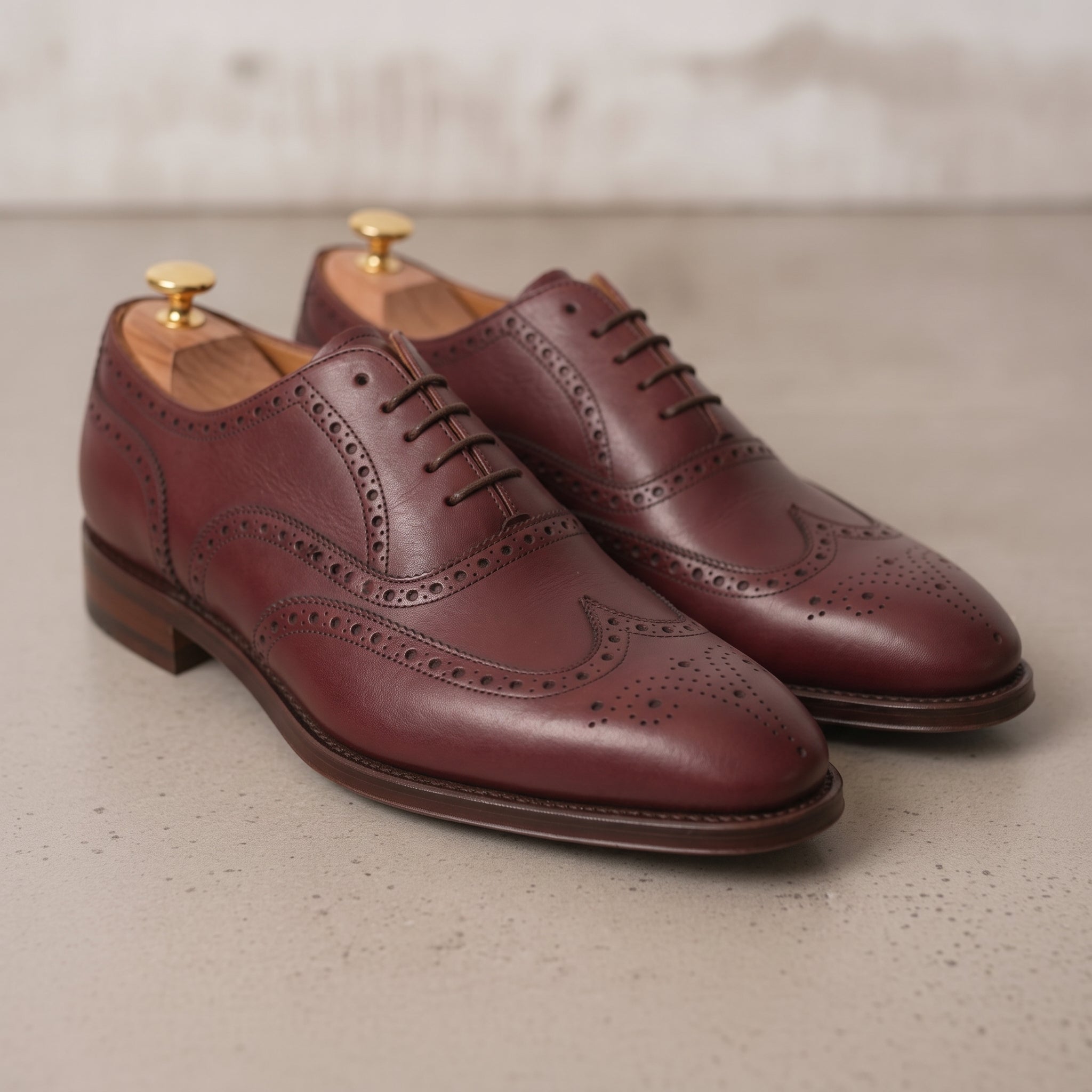 Men's Burgundy Wingtip Leather Oxfords — Dingley