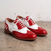Men's Cherry Red and White Wingtip Leather Derby Brogues — Aclifford