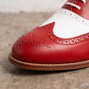 Men's Cherry Red and White Wingtip Leather Derby Brogues — Aclifford