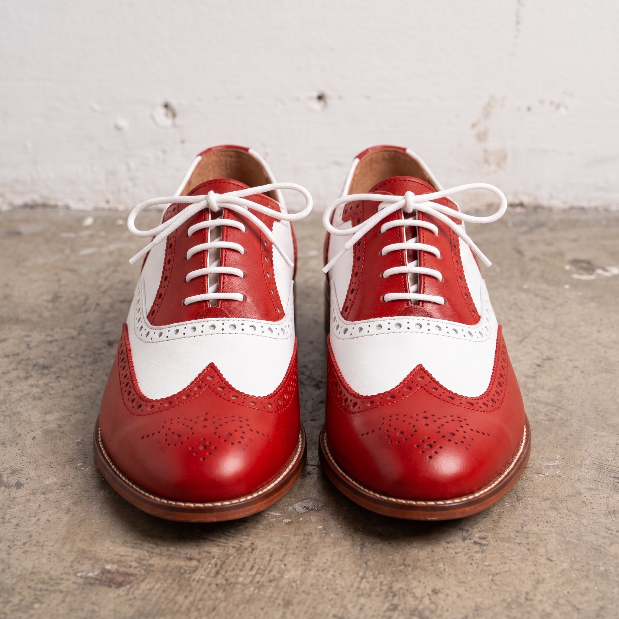 Men's Cherry Red and White Wingtip Leather Derby Brogues — Aclifford