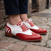 Men's Cherry Red and White Wingtip Leather Derby Brogues — Aclifford