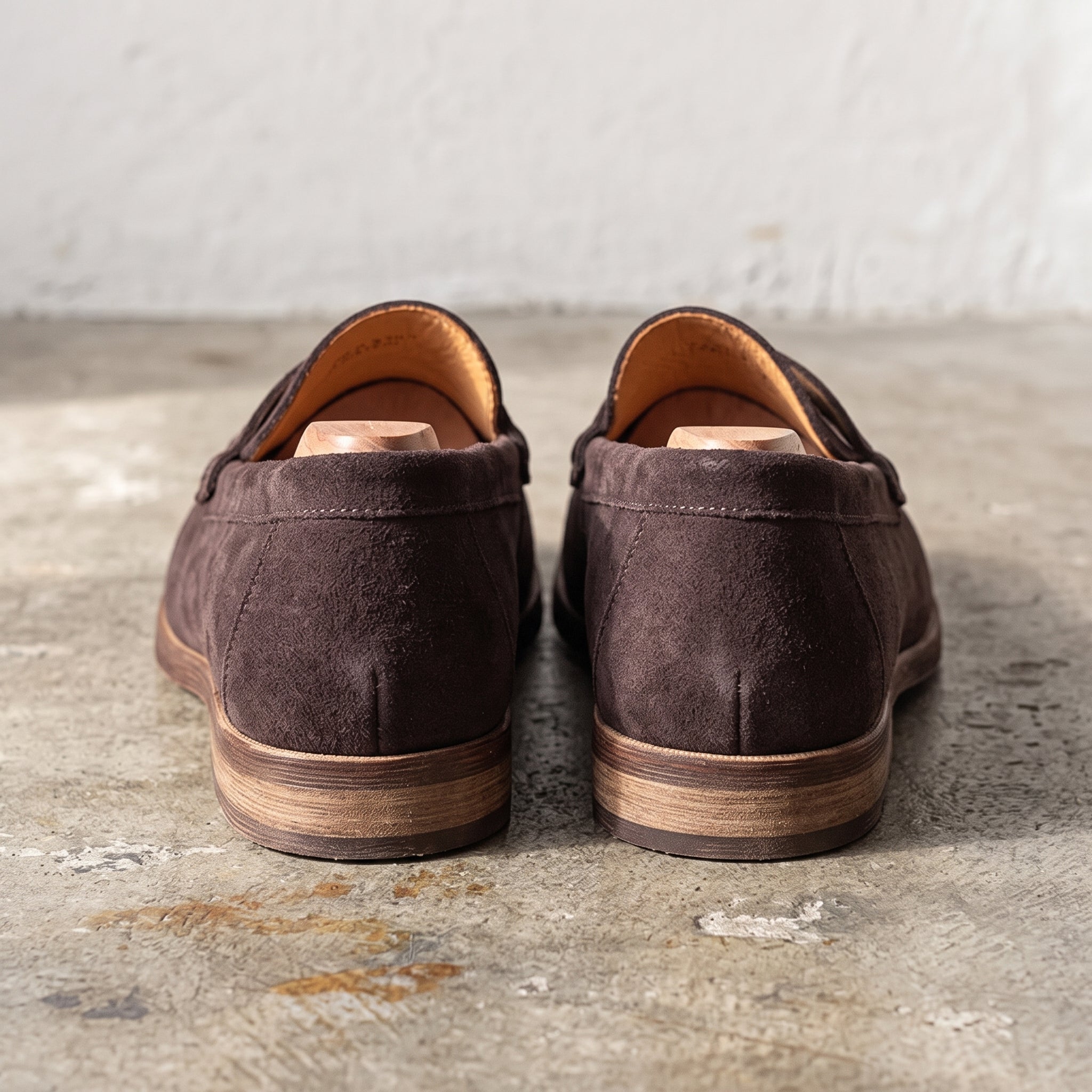 Men's Coffee Apron-Toe Suede Penny Loafers — Agecroft