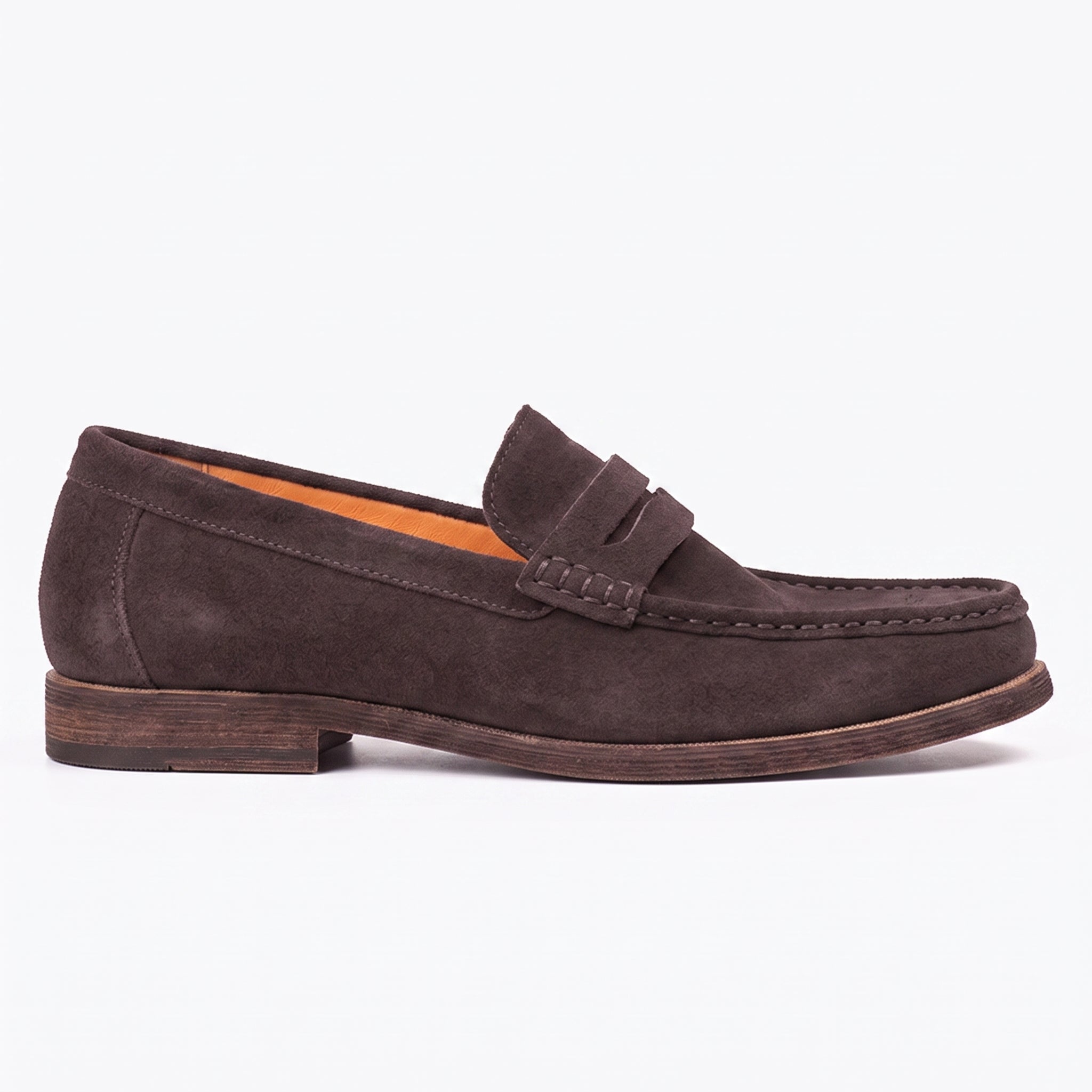 Men's Coffee Apron-Toe Suede Penny Loafers — Agecroft