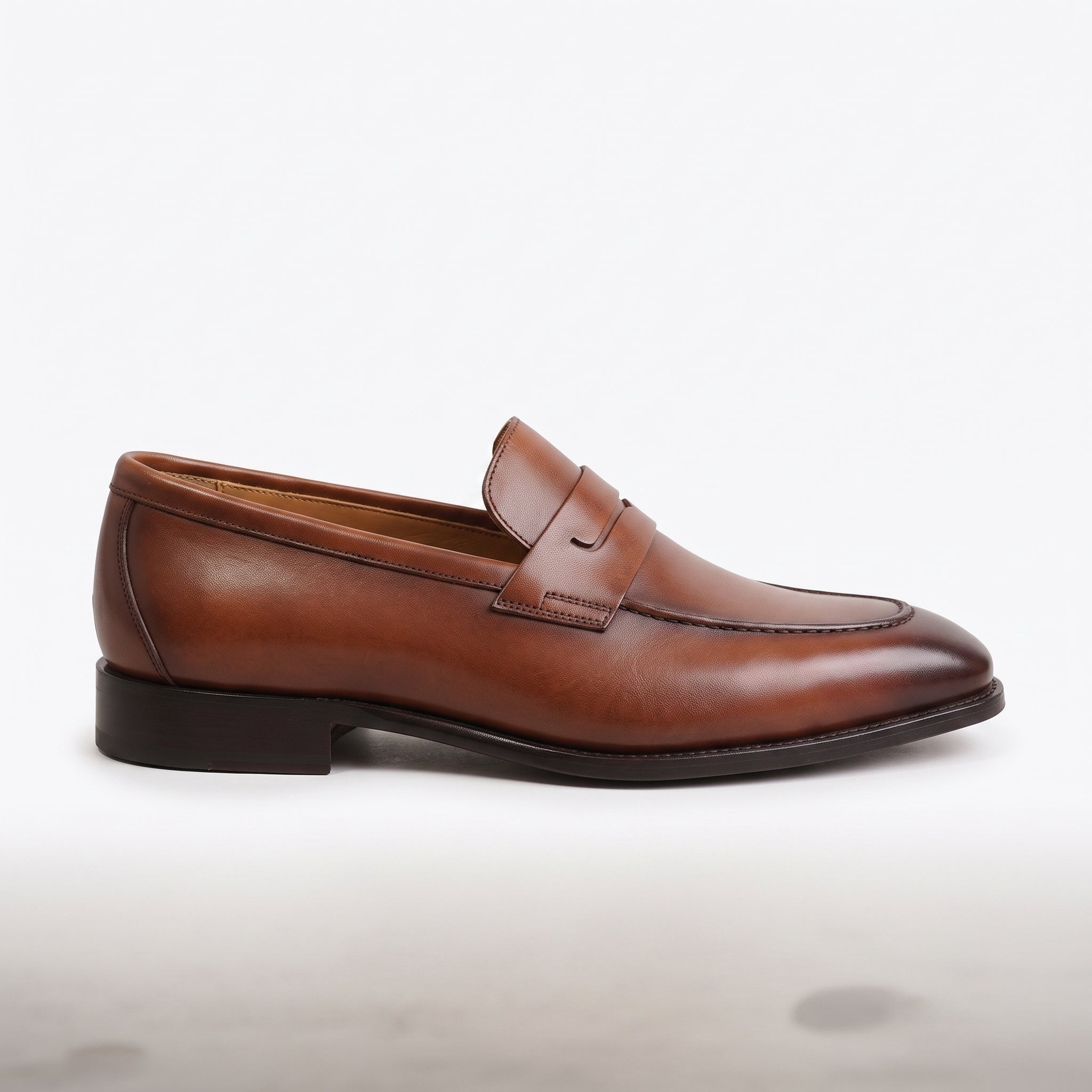 Men's Cognac and Dark Brown Apron-Toe Leather Penny Loafers — Sudbury