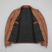 Men's Brown Quilted Leather Cafe Racer Jacket — Lockhart