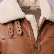 Men's Tan Shearling-Lined Leather B-3 Bomber Jacket — Fenwick