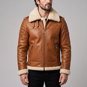 Men's Tan Shearling-Lined Leather B-3 Bomber Jacket — Fenwick