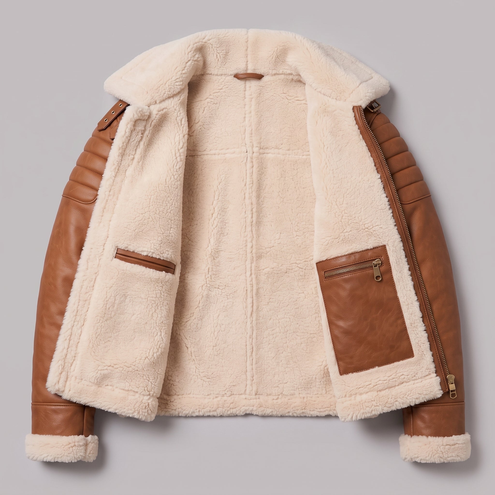 Men's Tan Shearling-Lined Leather B-3 Bomber Jacket — Fenwick