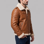 Men's Tan Shearling-Lined Leather B-3 Bomber Jacket — Fenwick