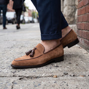 Men's Cognac Suede Tassel Loafers — Bilsdale