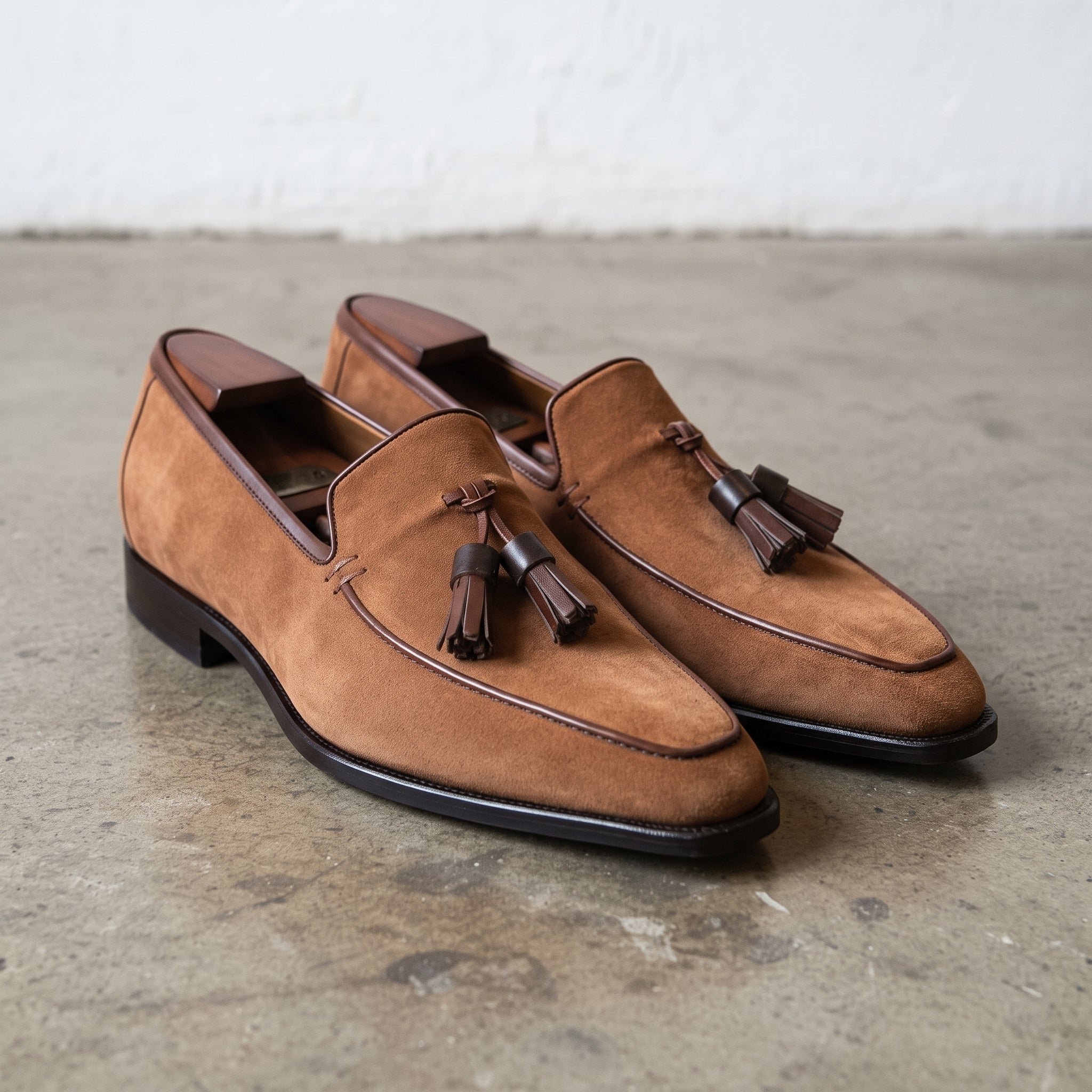 Men's Cognac Suede Tassel Loafers — Bilsdale