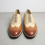 Men's Cream and Brown Two-Tone Wingtip Leather Oxfords — Andover