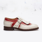 Men's Cream and Red Fringe Cap-Toe Leather Monk Strap Shoes — Cowley