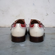 Men's Cream and Red Fringe Cap-Toe Leather Monk Strap Shoes — Cowley