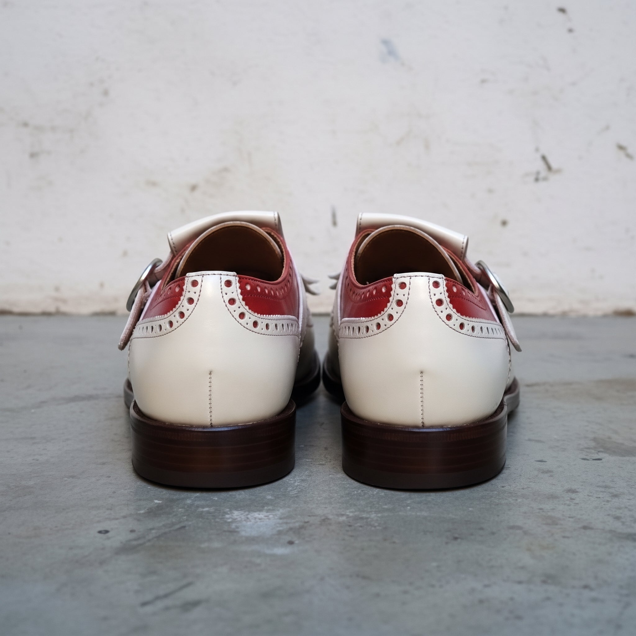 Men's Cream and Red Fringe Cap-Toe Leather Monk Strap Shoes — Cowley