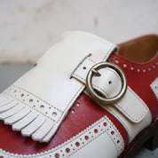 Men's Cream and Red Fringe Cap-Toe Leather Monk Strap Shoes — Cowley
