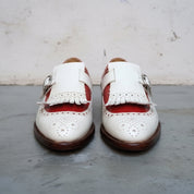 Men's Cream and Red Fringe Cap-Toe Leather Monk Strap Shoes — Cowley
