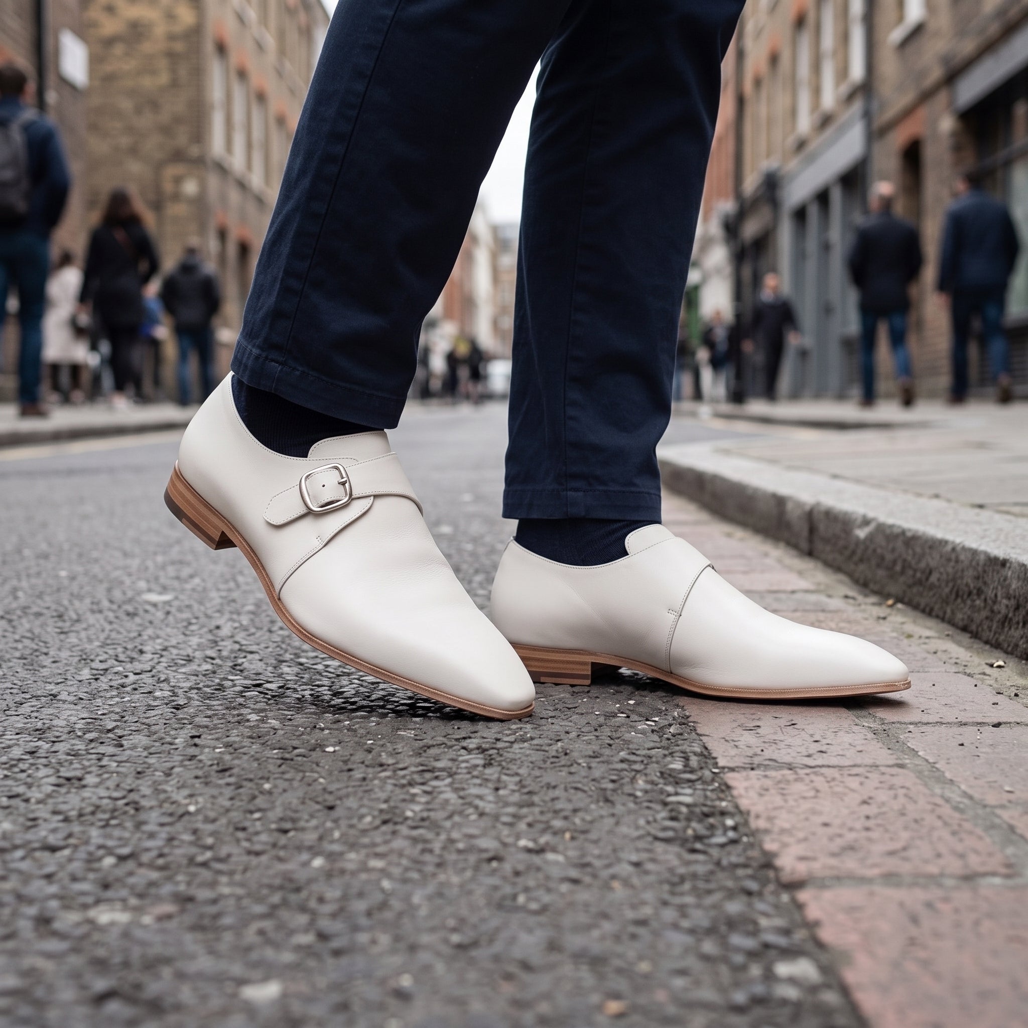 Handmade Men's White Buckle Shoes - Men's White Monk Dress Shoes - Shoes for Men
