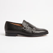 Men's Dark Black Plain-Toe Leather Monk Strap Shoes — Bindon — Bindon