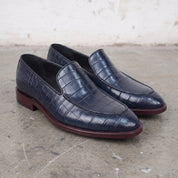 Men's Dark Blue Alligator-Embossed Leather Loafers — Hayley