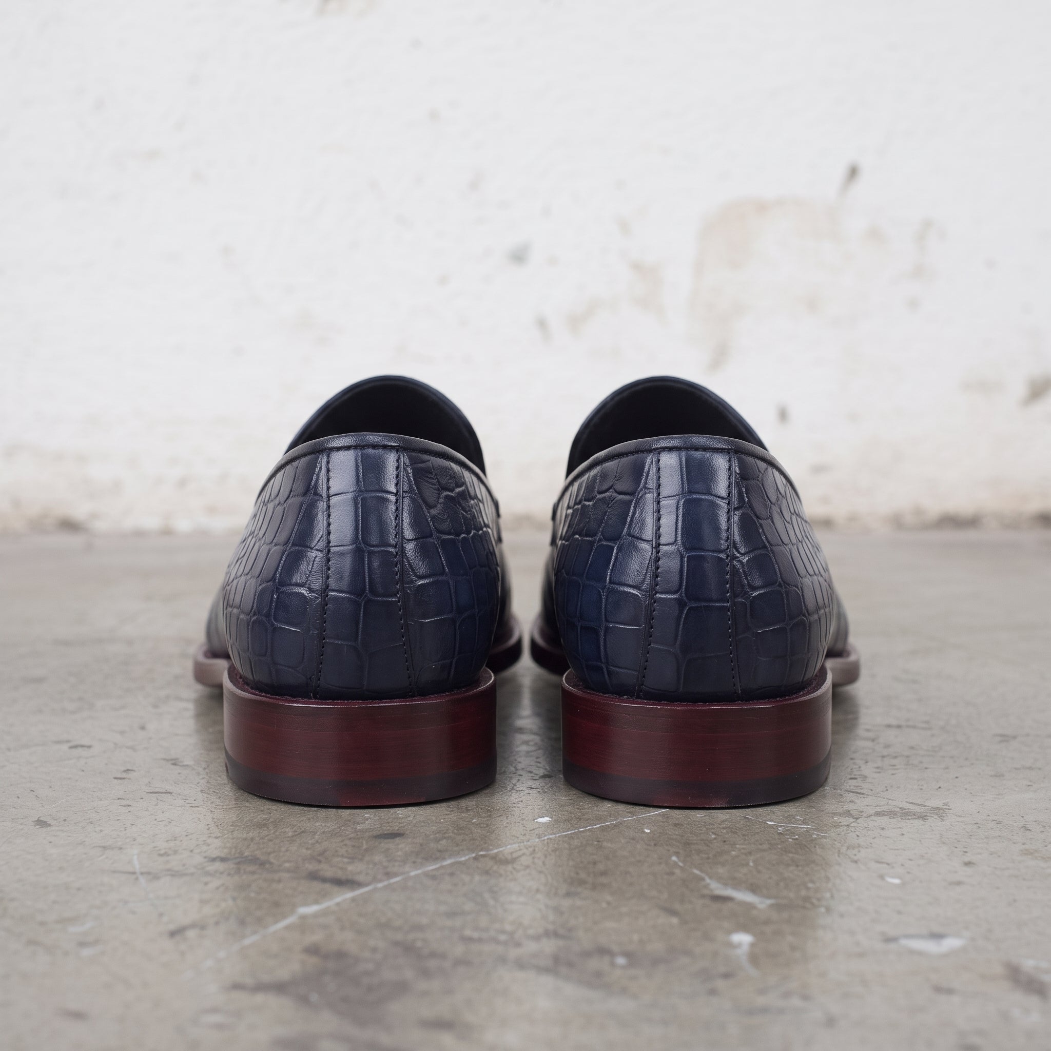 Men's Dark Blue Alligator-Embossed Leather Loafers — Hayley