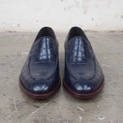 Men's Dark Blue Alligator-Embossed Leather Loafers — Hayley