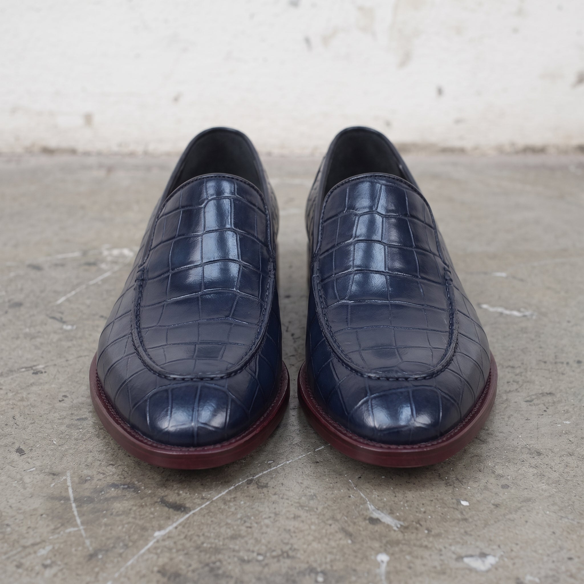 Men's Dark Blue Alligator-Embossed Leather Loafers — Hayley