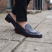 Men's Dark Blue Alligator-Embossed Leather Loafers — Hayley
