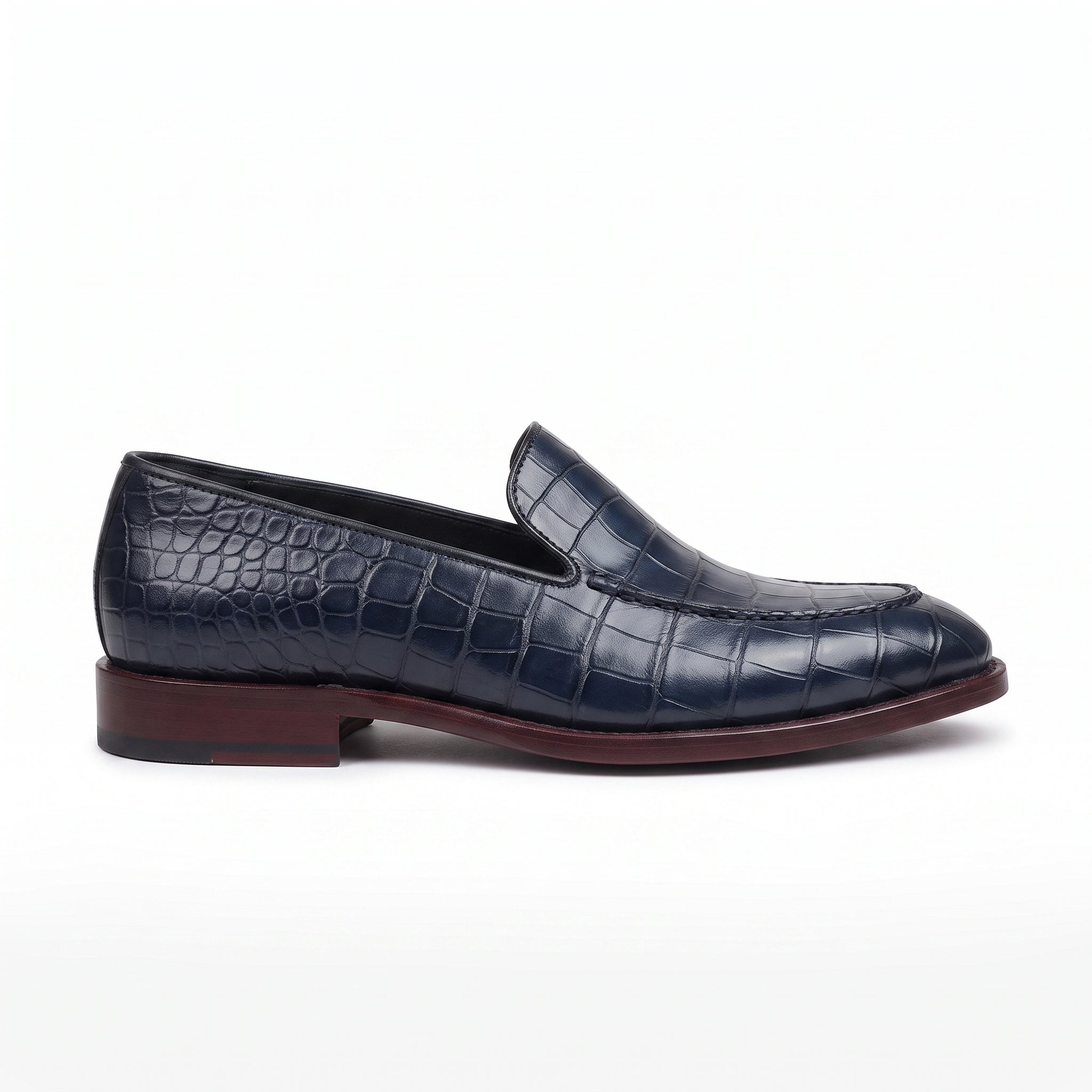 Men's Dark Blue Alligator-Embossed Leather Loafers — Hayley